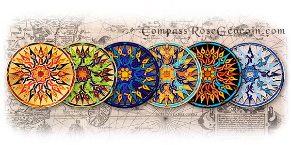 2011 Compass Rose Geocoin backs all versions